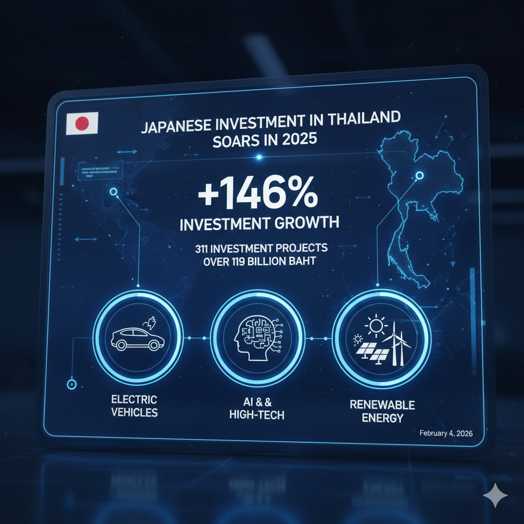 2025年日商投資泰國激增146% 311個投資項目 涉及超過1190億 主力聚焦電動車、AI高新科技、可再生能源產業